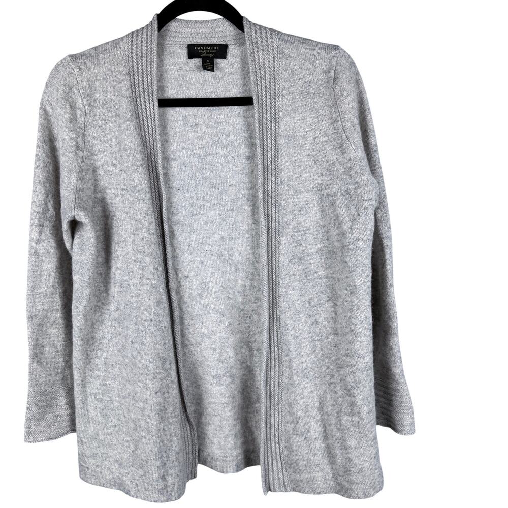 Charter Club Luxury 100% Cashmere Cardigan Womens S Gray Open Front Sweater Soft